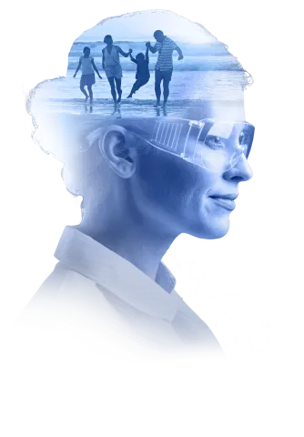 Scientist looking ahead image of family in her mind